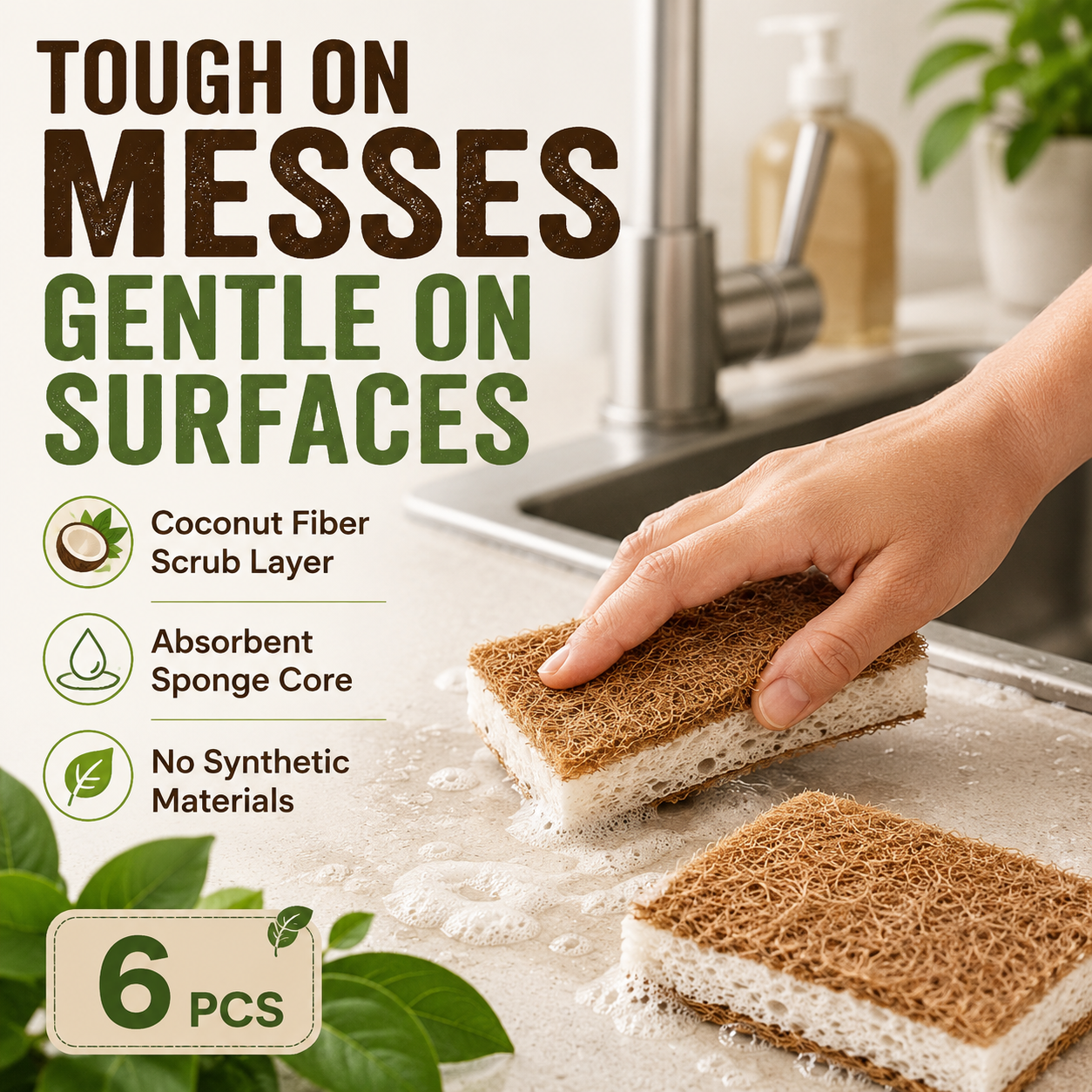 Natural Coconut Kitchen Sponges (6pcs)