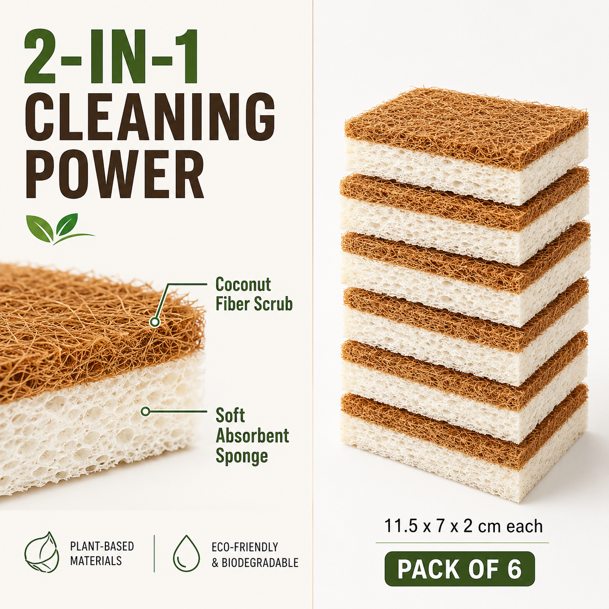 Natural Coconut Kitchen Sponges (6pcs)