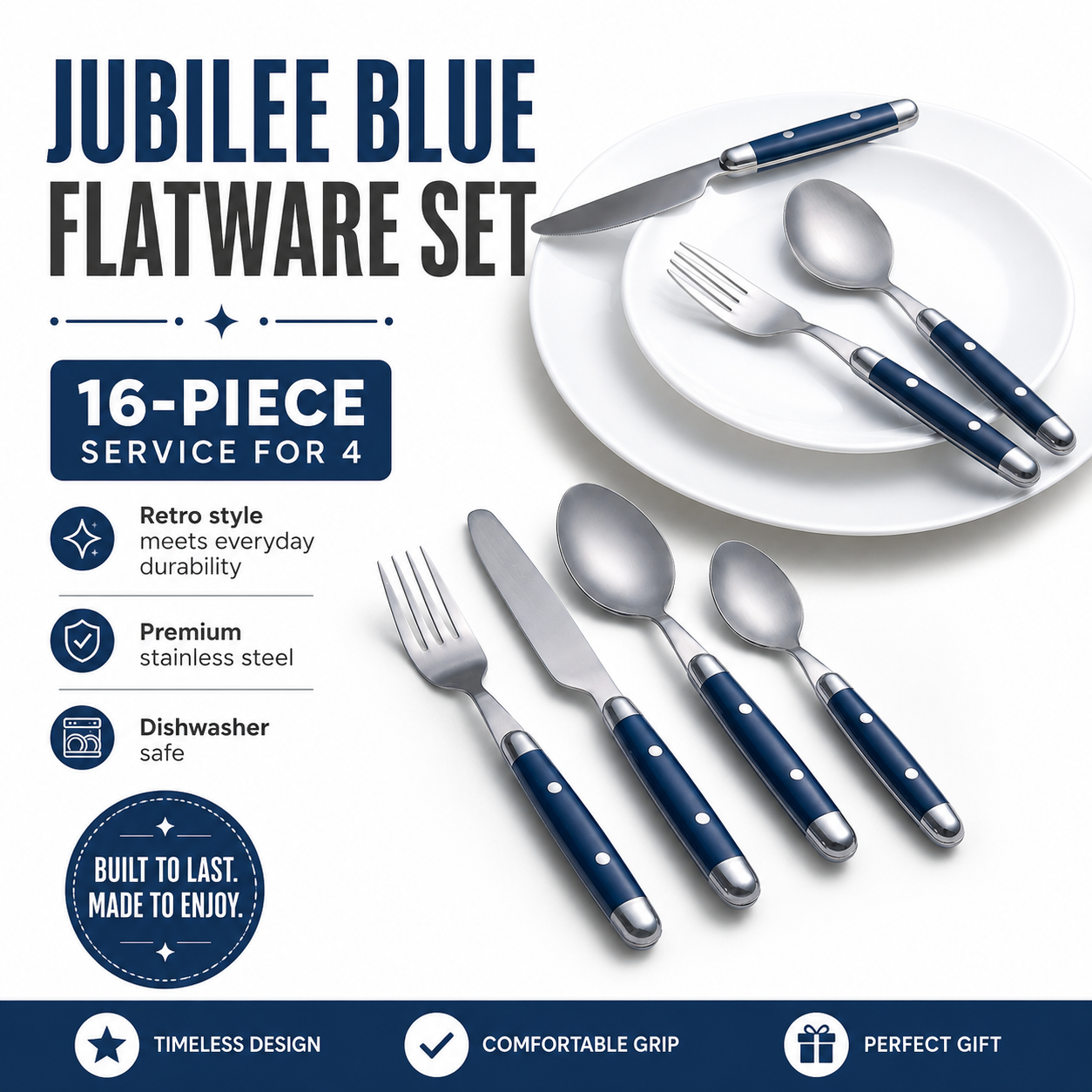 Jubilee Blue 16-Piece Flatware Set