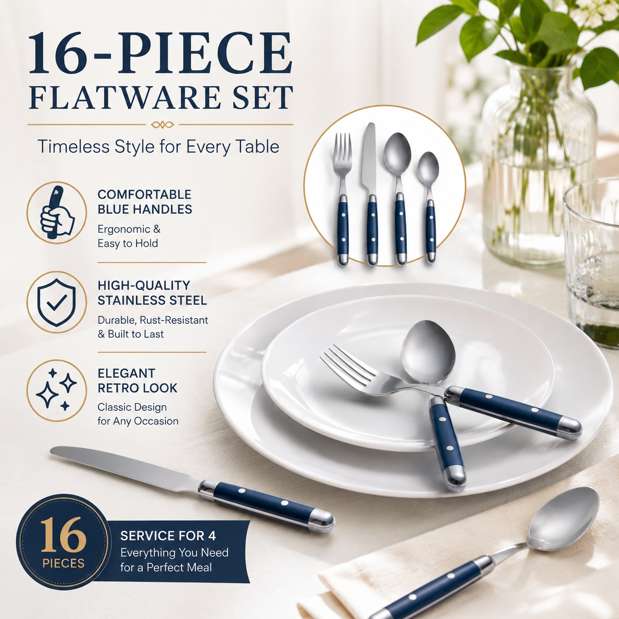 Jubilee Blue 16-Piece Flatware Set