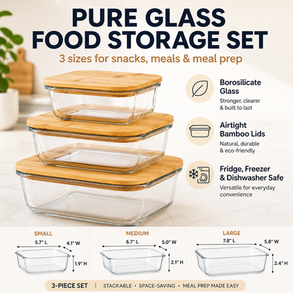 Pure Glass Food Storage Set - 3 Sizes